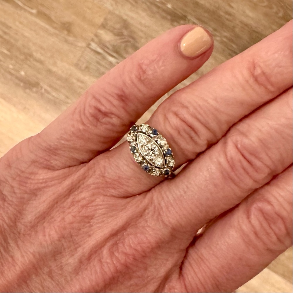 14K White Gold Diamond and Sapphire Ring - Picture 6 of 6